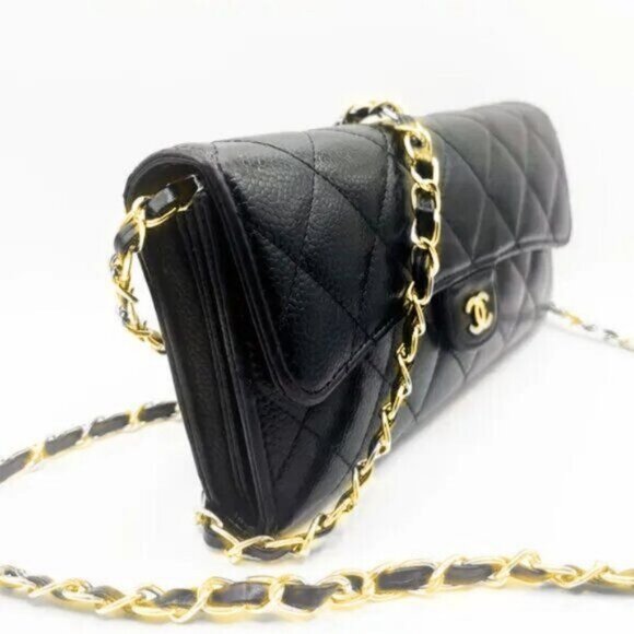 Authentic CHANEL CC Classic Caviar Flap Wallet Quilted Leather Chain Purse Black - Picture 6 of 16